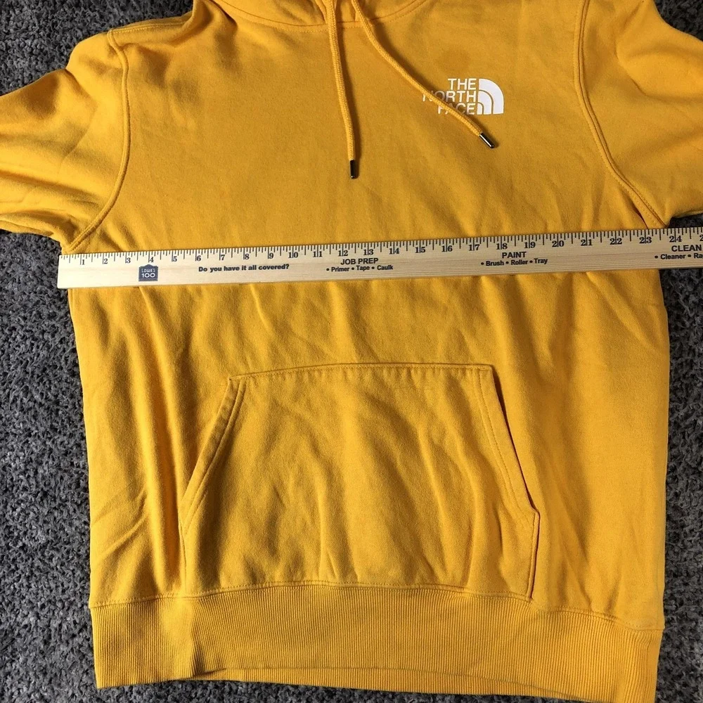 The North Face Hoodie Mens Large Yellow Graphic Fleece Pullover Back Logo